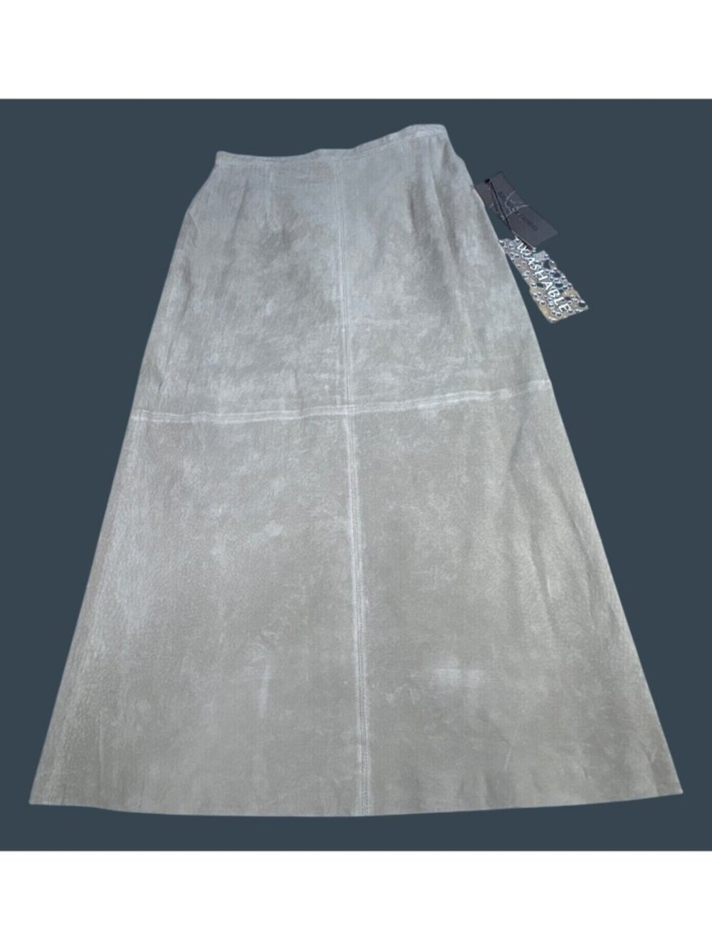 NEW Brandon Thomas 100% Leather Midi Length Skirt 14 Sand Beige Washable Suede